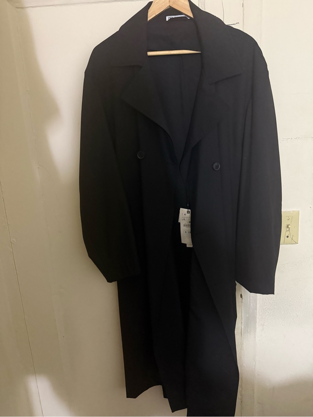 Zara Black Double-Breasted Trench Coat